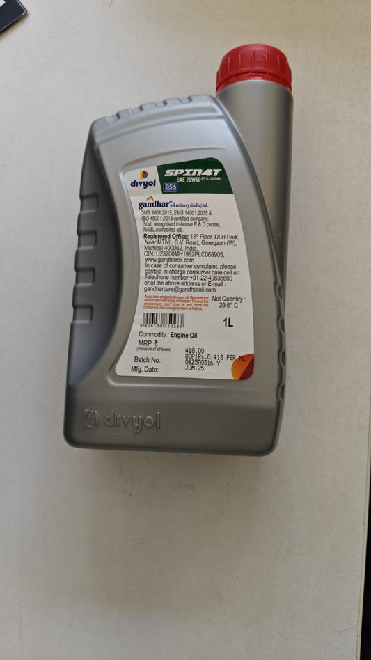 DIVYOL SPIN 4T Engine Oil 20W40 API SL 1L