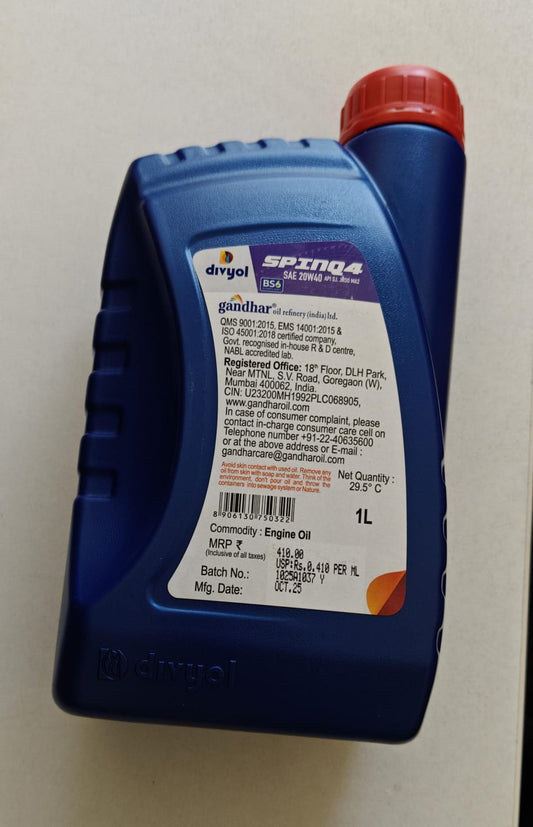 DIVYOL SPIN Q4 Engine Oil 20W40 API SJ 1L
